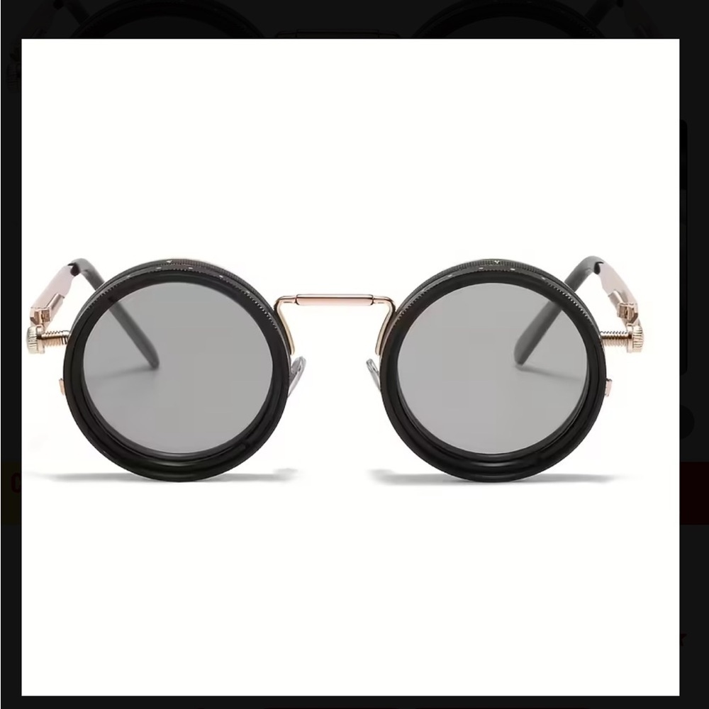 Round Black Rotating Sunglasses with Gold Accents